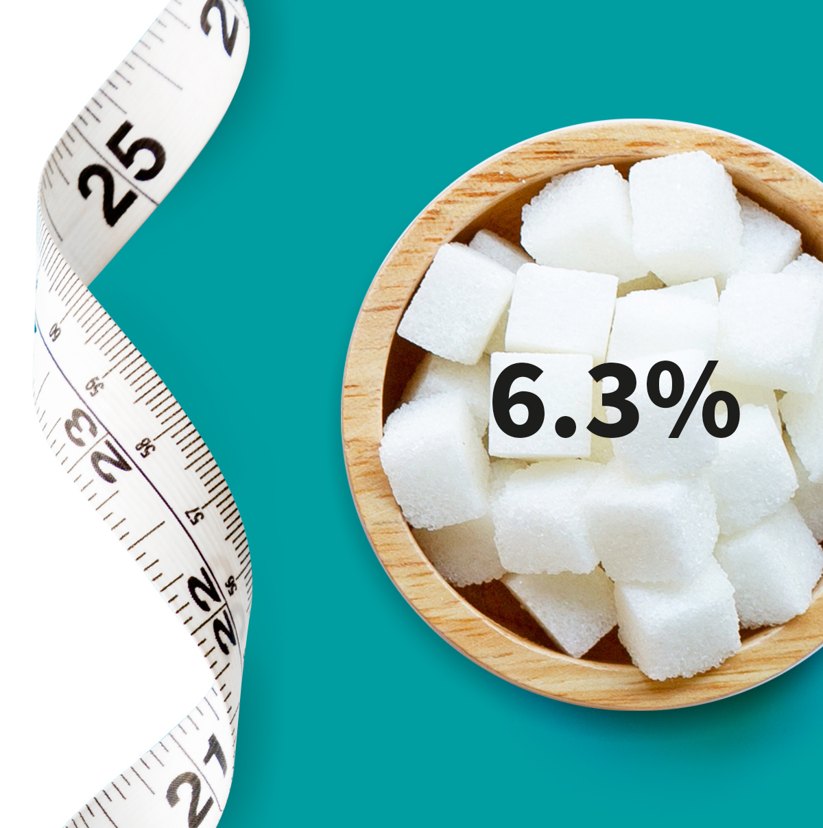 [.CH-de Switzerland (german)] [.DE-de Germany (german)] •	A measuring tape and a bowl full of sugar cubes shown as a metaphor for diabetes